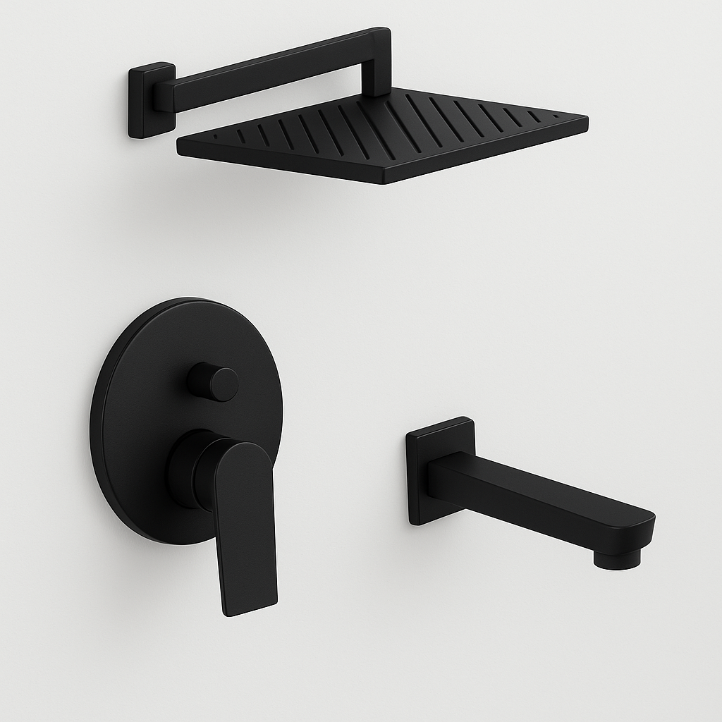 Zilver Titan Concealed Plate With Body + Head Shower + Shower Rod + Spout